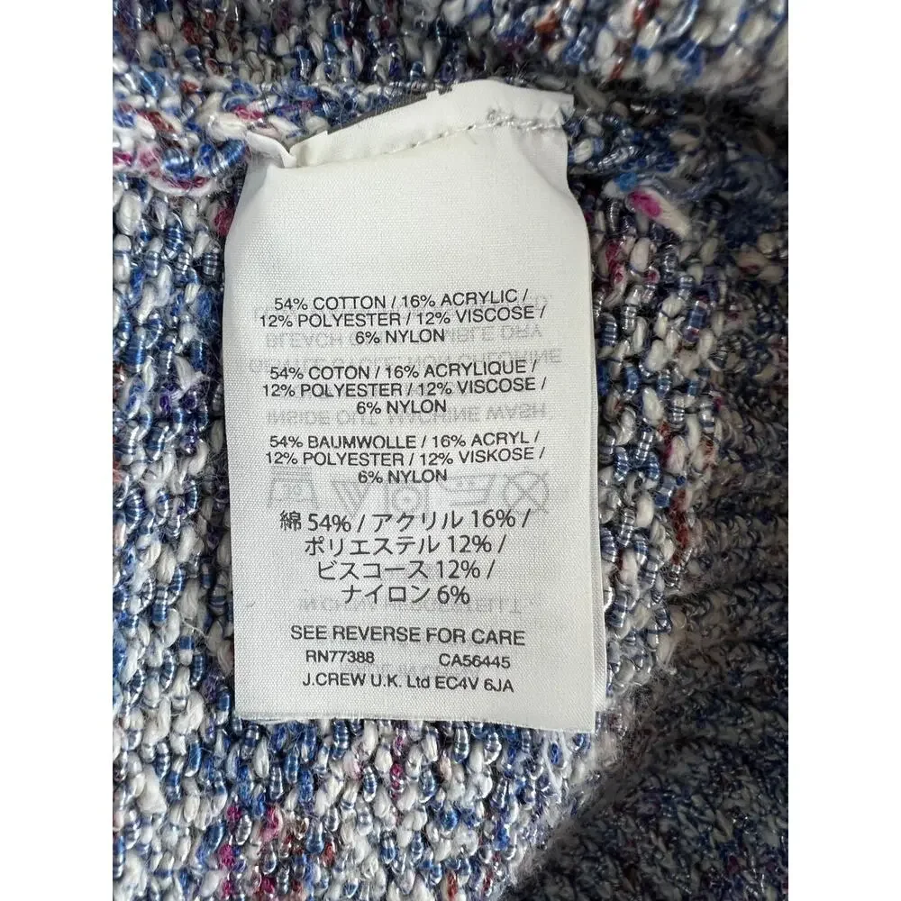J Crew Blue Purple Marled Knit Flare Sleeve V-Neck Cotton Blend Sweater Size L